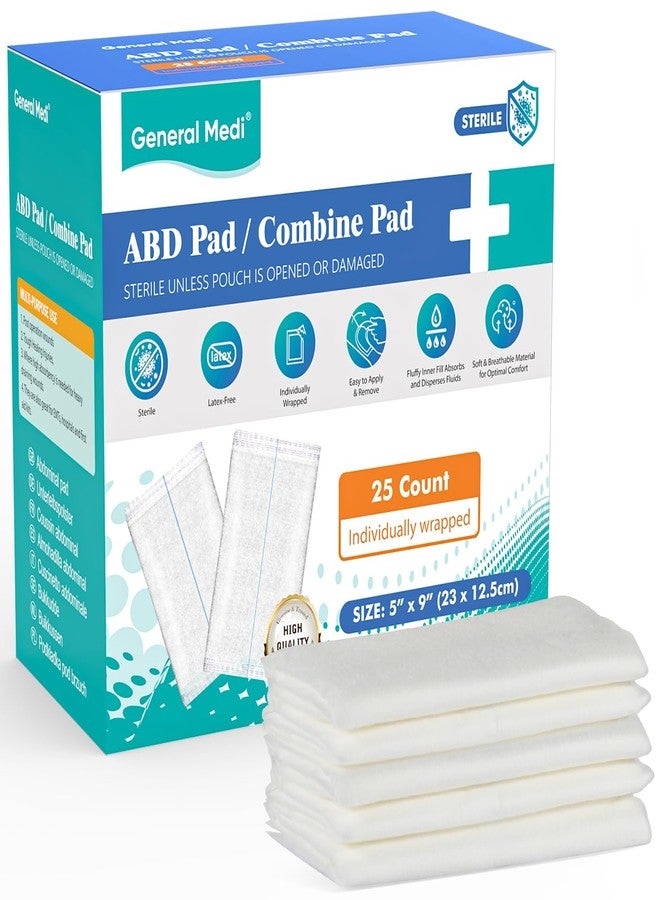General Medi Sterile Abdominal Combine Pads - 25 Count 5" x 9" Individually Wrapped Absorbent & Thick Pads - Image 1